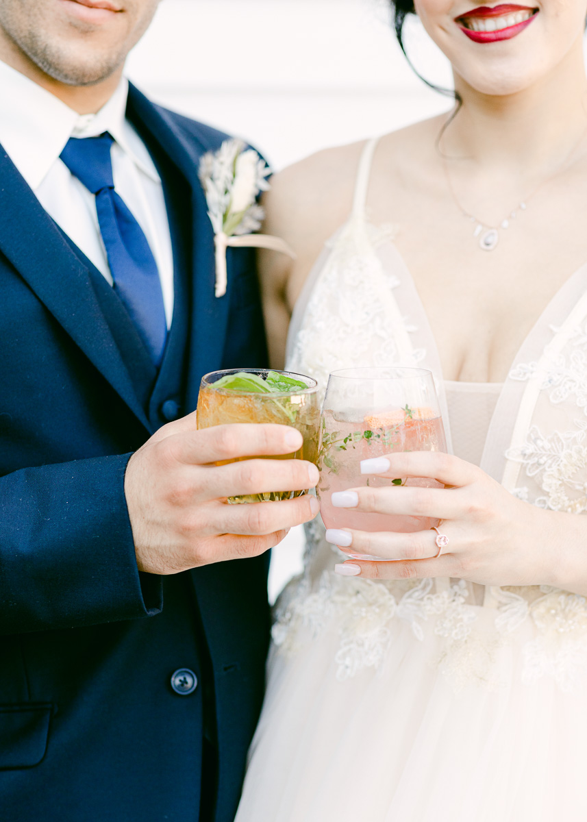 wedding couple with drinks