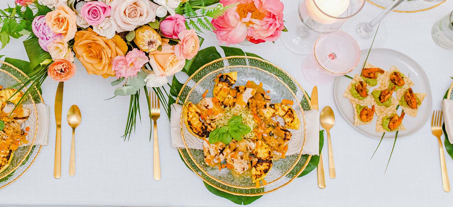 wedding table set with food