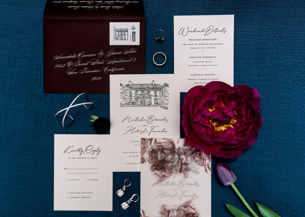 wedding invitation flatlay