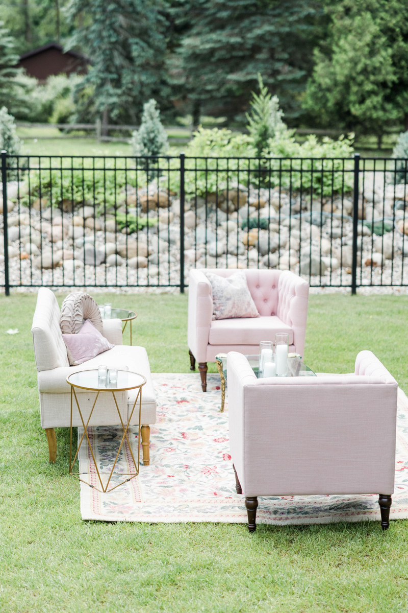 front lawn pink furniture with rug