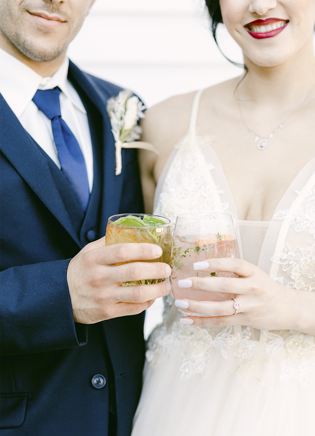 bride and groom with drinks