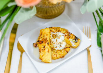 grilled pineapple on white plate
