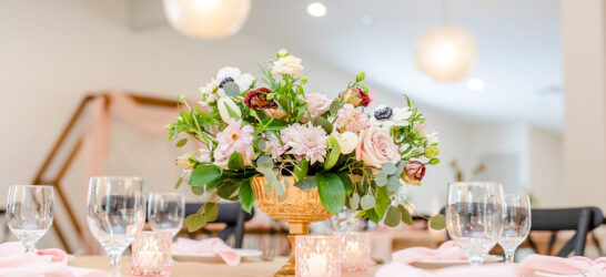 South Haven Creations wedding venue table setting with flowers