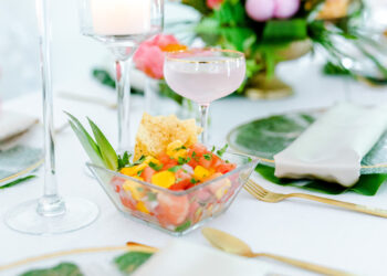 salsa and chips in glass dish