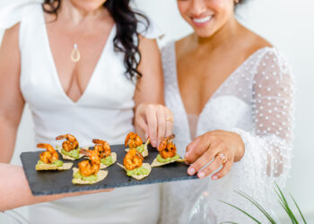 appetizers served on black slate