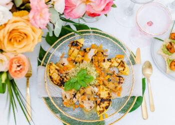 grilled chicken pineapple rice on clear plate