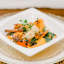 seafood florentine in white bowl