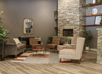 seating area by the fireplace at south haven creations